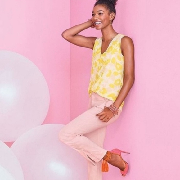 Cabi* Front Porch Top* Sleeveless* Sheer* Blouse* Yellow/Pink* Sz Small - Picture 2 of 4